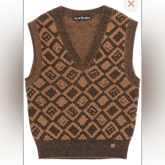 Acne Brown Patterned V-Neck Sweater Vest